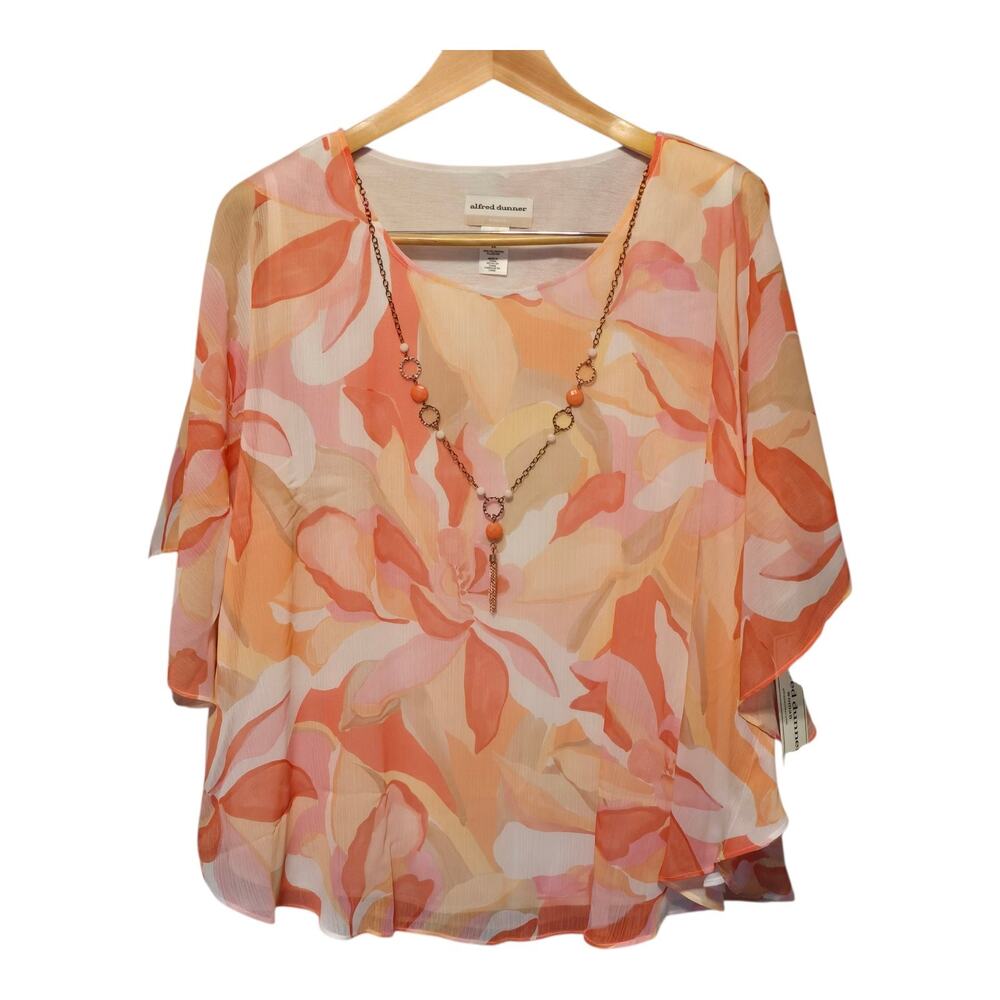 Alfred Dunner Top Womens Size 2X Multicolor Abstract Floral Flutter Sleeve NWT
